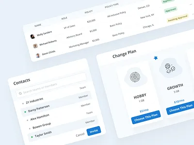UI Elements account plan approval change plan contacts figma invite contacts ui ui design ui elements ux ux design