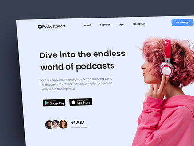 Podcast App Landing Page 🎧 app branding design graphic design landing landing page logo mobile typography ui ui ux ux website