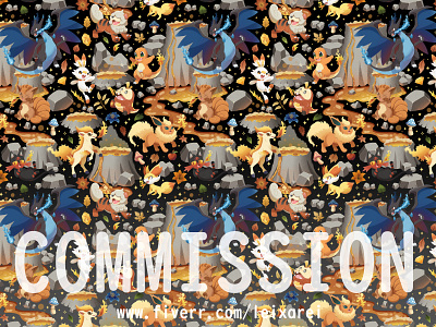 Fire Pokemon Seamless Pattern :) charizard charizard x charmander digital art fabric pattern fennekin flareon fuecoco graphic design growlithe illustration litten pokemon ponyta scorbunny seamless pattern textile pattern vulpix wallpaper