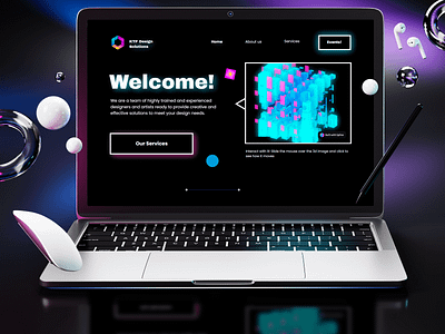 Creative freelance home page design with colorful & 3D elements 3d 3d interactive black background colorful cyberpunk design dynamic design elementor freelance project interactive design neon spline ui user interface web design website design wordpress youthful