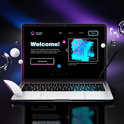 Creative freelance home page design with colorful & 3D elements 3d 3d interactive black background colorful cyberpunk design dynamic design elementor freelance project interactive design neon spline ui user interface web design website design wordpress youthful