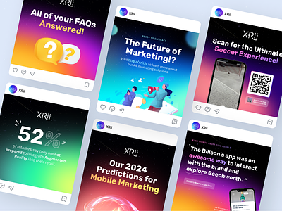 XRii Social Media Post Designs - Part 2 augmented reality brading guidelines branding bright colourful gamification graphic design illustration instagram logo social media space design ui
