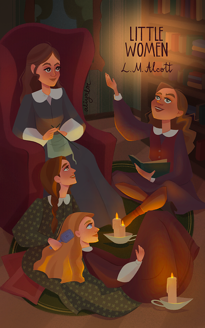 Little Women. Children's & teens book cover illustrations book book cover book design calligraphy character character design character illustration children book children illustration covers digital illustration girls graphic design illustration kid ill kid lit kid literature lettering people illustrations teen illustrations