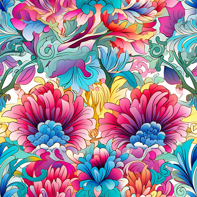Art Nouveau Seamless Repeating Pattern Set - Pink & Blue aop blue design fabric floral graphic design illustration pink vibrant