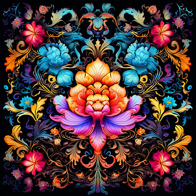 Vibrant Mandala Floral Tiles - Synthwave Vibes design fabric graphic design illustration lisa frank pillow rainbow retro synthwave vibes vibrant