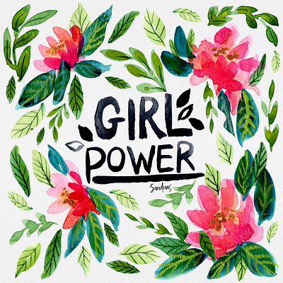 GIRL POWER floral flowers girl power illustration quote watercolor