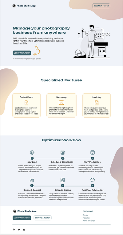 Photography CRM Landing Page crm figma landing page web design
