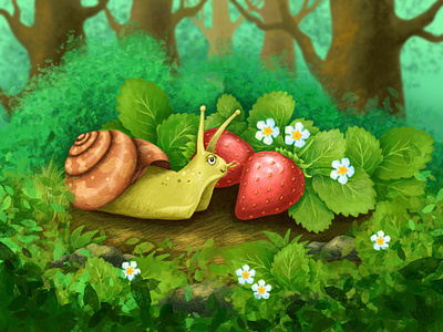 Snail and strawberry. Illustration. book illustration character design digital art digital painting illustration procreate snail strawberry