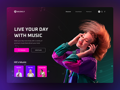 Music Streaming Website Header Design dailyui figma interactiondesign landing page music music streaming music web design music website ui ui ux web design website design website header website hero section
