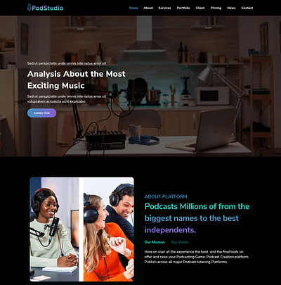 PODSTUDIO - Podcast Landing Page Website design home page landing page nft nft app podcast podcast studio product studio ui ux web web design website website design