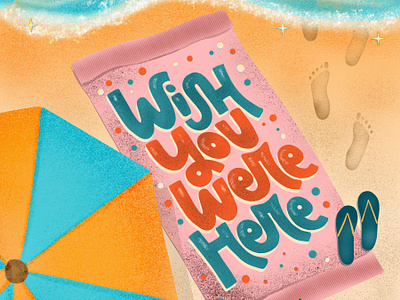 Wish you were here beach design drawing challenge female illustrator hand drawn hand lettered hand lettering illustration procreate summer vibes wish you were here