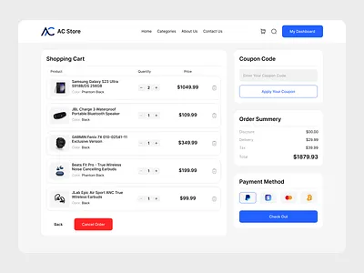 AC Store - Shopping Cart add to cart check out page dailyui dashboard e commerce online shop online store shopping cart store ui website