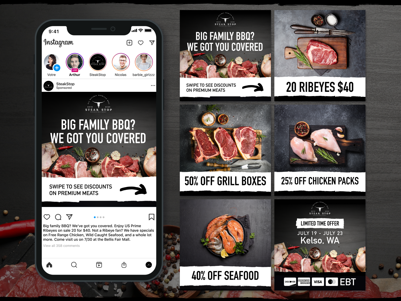 Social Ads // SteakStop branding graphic design