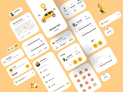 Taxi Booking App Components cab carpooling app component design erfanamade minimal mobile app design ride app ride booking ride hailing ride sharing app taxi taxi booking taxi driver taxi ui kit uber ui ui kit ux