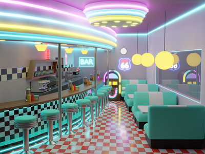 cafe 50's 3d graphic design