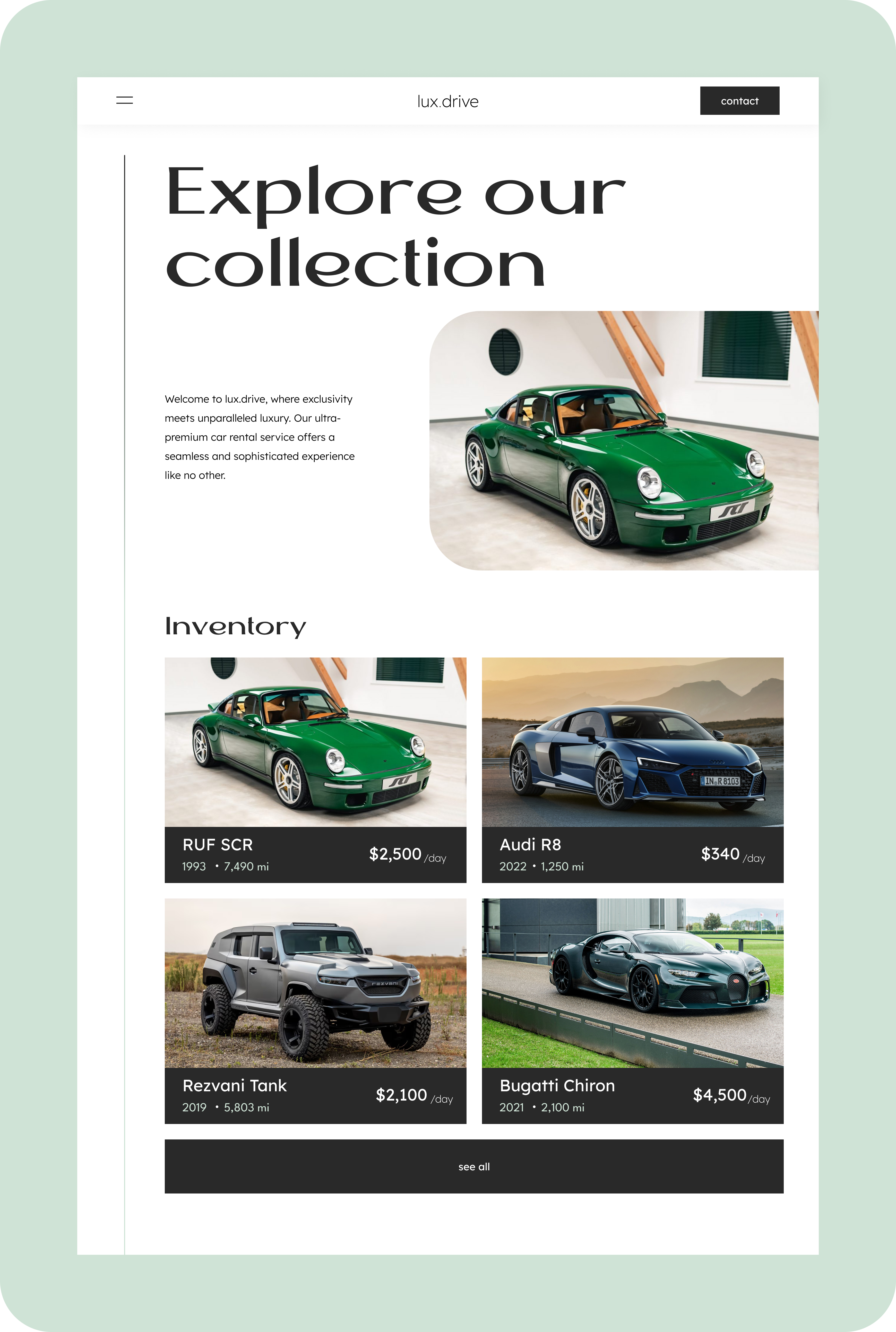 Luxury Car Rental Website app audi branding bugatti car dailyui design earth earthy landingpage porsche rezvani ui webdesign website