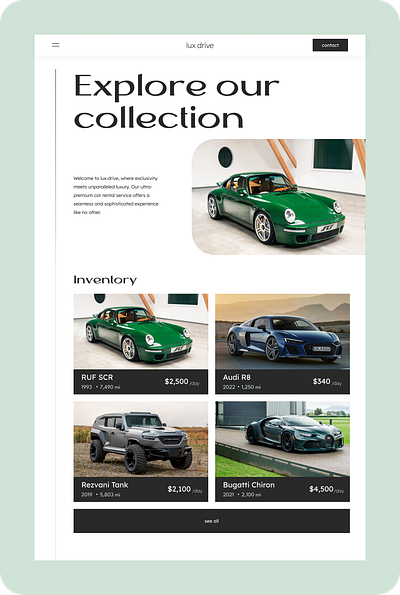 Luxury Car Rental Website app audi branding bugatti car dailyui design earth earthy landingpage porsche rezvani ui webdesign website