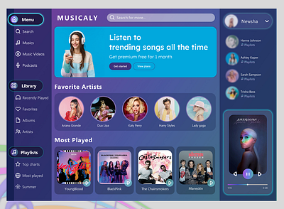 MUSICALY - Music Player (WebApp) apple music music music player musically neon netflix spotify ui uiux ux web design webdesign website