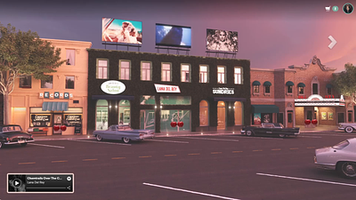 Lana Del Rey Village - 3D Marketplace 3d 50s animation ecommerce environment experience music store transition ui video