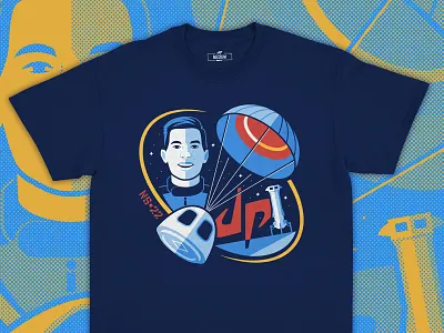 Dude Perfect / Blue Origin (2) astronaut blue origin dude perfect graphic tee nasa new shepherd parachute planet rocket space space ship stars t shirt tee