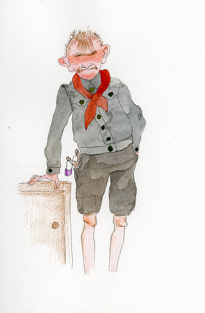 Boy Scout Jamboree,whimsical sketch boy boy scout gray humor illustration sketch