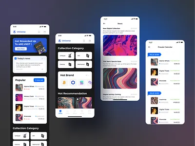 Universe NFT Home UI blue design mobile nft ui