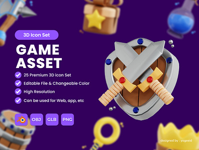 3D Game Asset Icon 3d 3d render 3dmodelling design element game graphic design icon illustration render ui weapon