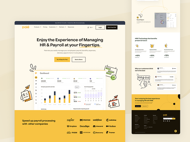 Paie - Landing Page business compliance employee hr landingpage management payroll productdesign reimbursement saas salary staff timemanagement ui uidesign ux uxdesign workforces
