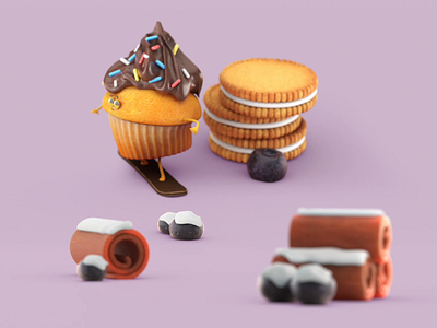 Muffin on snow board 3d 3d art 3d model art c4d cinema4d design graphic design illustration loop motion motion graphics render