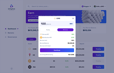 Web3 Lending and Borrowing Protocol Withdraw UI Design bitcoin blockchain cryptocurrency design ui ux web 3