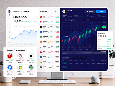 US Stock Trading Software assets balance blockchain blue clean cryptocurrency dashboard earn fintech popular profit shares stocks swap trade trading ui us wallet widget