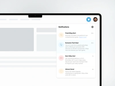 Notifications Pop-up alert banner branding dashboard dialog discount dropdown feed message modal notification overlay popover popup product design profile settings ui design ux web design