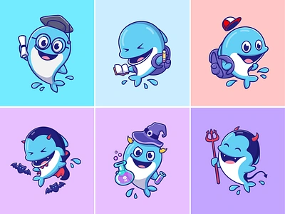 Dolphin Character🐬💦📚🧪 animals bag character cute devil dolphin fish graduation icon illustration laboratory logo mammal school scientist sea water