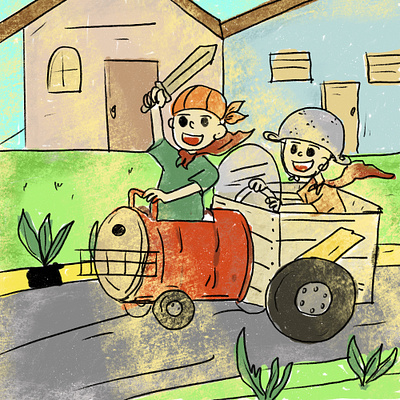 Children Book : Happy play on Backyard Kids boys cartoon cherrfull children book colouring book drawing element fullcolour girls handdrawing happy illustration illustrator kids play procreate school story book