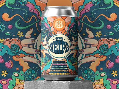 Crafty Brew NEIPA Beer Label beer label brewery craft beer design groovy hand drawn illustration ipa beer livelyscout neipa packaging procreate psychedelic retro stone fruit tropical universe
