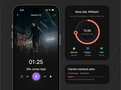 Fitly - Workout Tracking & Progress Stats app business dark design fitness graph gym ios minimal mobile modern progress sport statistic time tracking trainer ui ux workout