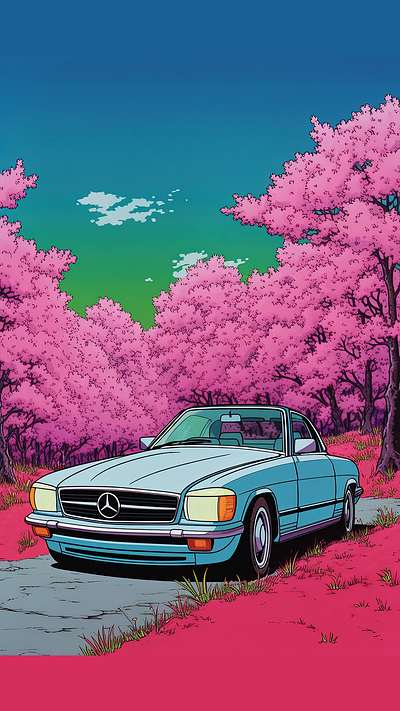 Cherry Blossom Serenity🌸 automotive art blossom car art car illustration cherry design digital art illustration japanese cars