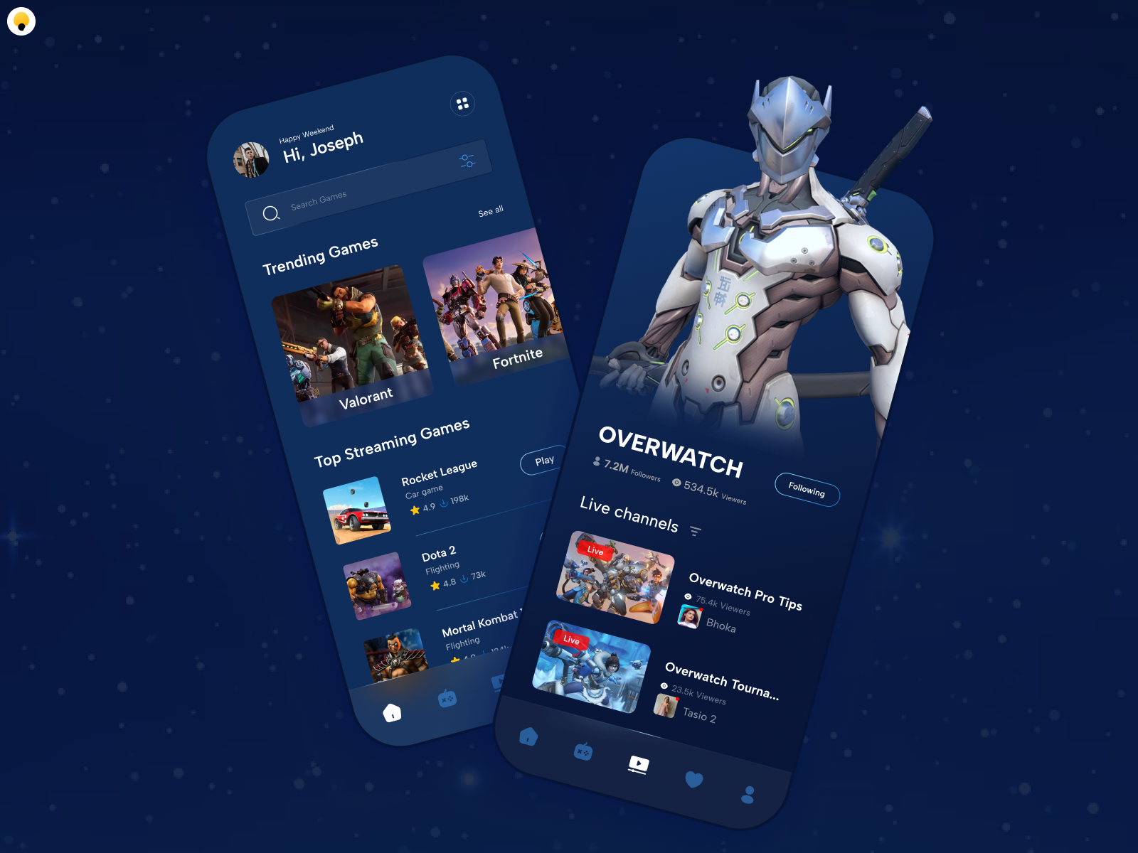Game streaming mobile app dark mode design game metaverse ui
