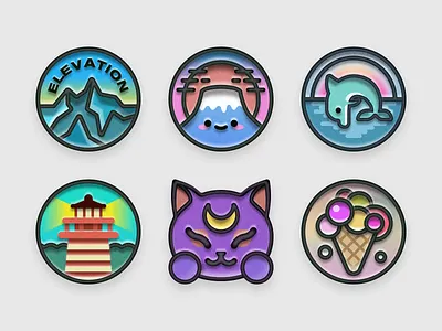 August 2023 achievement badges cat fuji icon design pin sticker