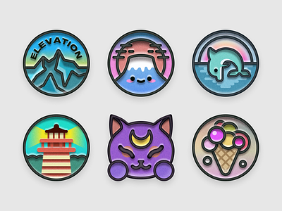 August 2023 achievement badges cat fuji icon design pin sticker