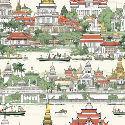 Bangkok seamless pattern illustration