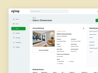 Nginap Hotel Management - Guest Detail admin app booking clean dashboard hotel management minimal property rent reservation room saas travel ui vacation