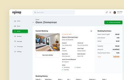 Nginap Hotel Management - Guest Detail admin app booking clean dashboard hotel management minimal property rent reservation room saas travel ui vacation