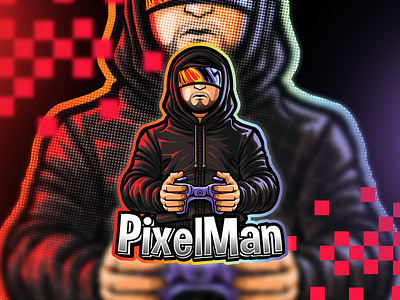 Pixel Man Mascot Logo Gaming branding character clothes design esport esport logo esports graphic design illustration logo logo gaming logo streamer mascot mascot logo