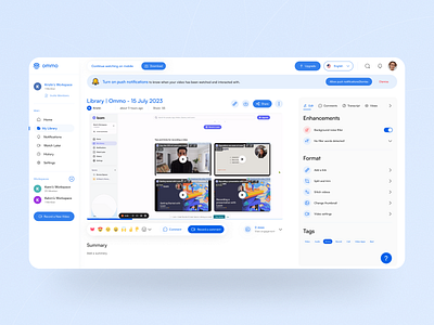Ommo - Loom's new look has a few small changes admin app apps blue clean dashboard design landing minimal recording redesign simple software template typography ui ux video