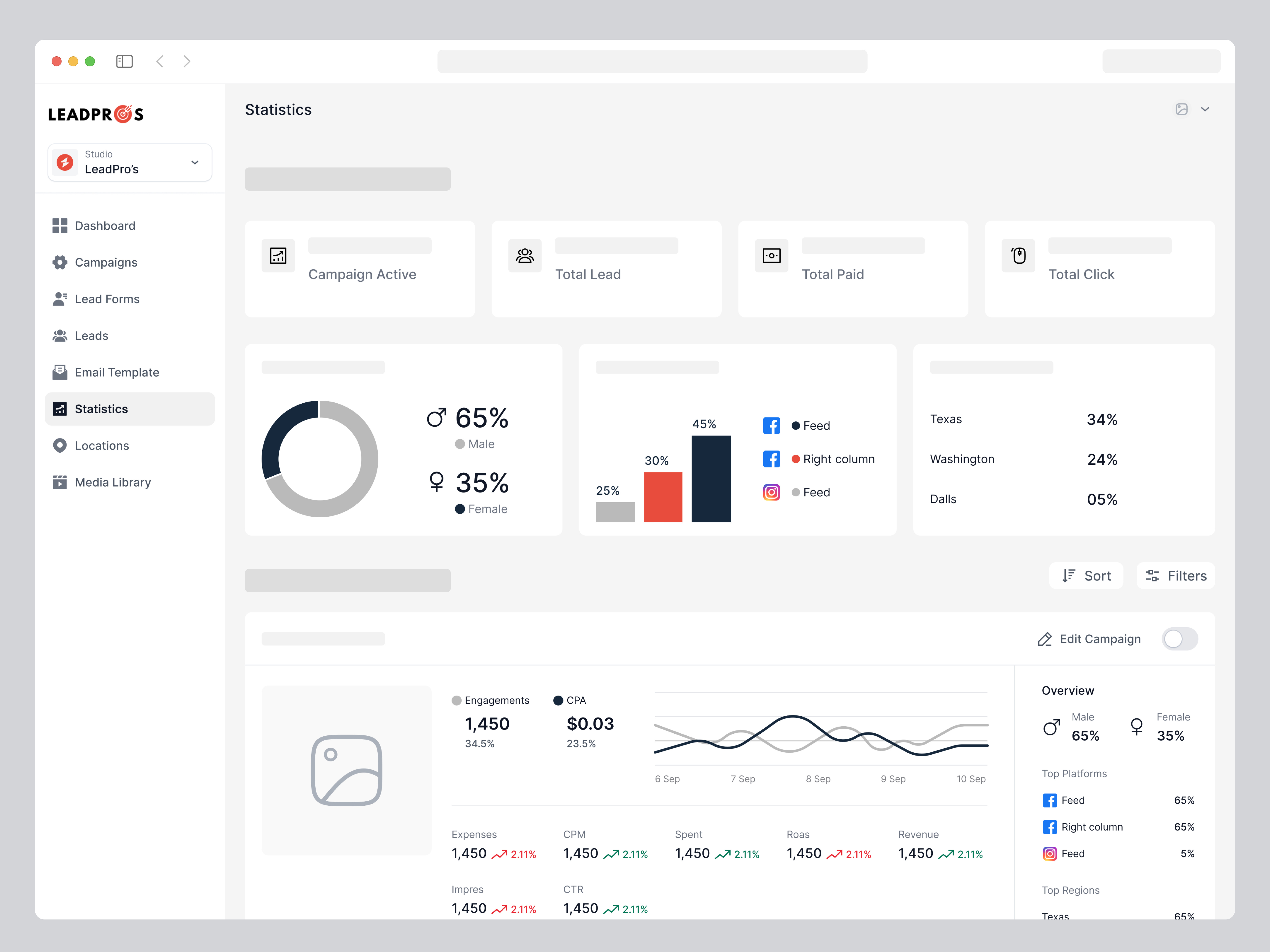 Leadpros Wireframe ads builder clean dashboard lead management saas ui ux web design website wireframe