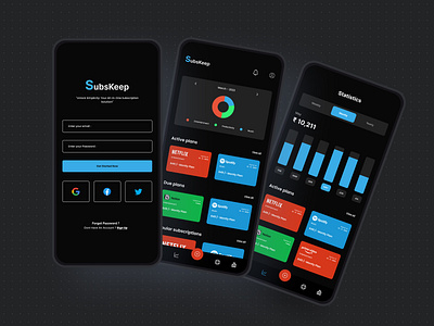 SubsKeep - Subscription Management App animation app clean dailyui dashboard design designer figma minimal mobileapp subscription ui ux
