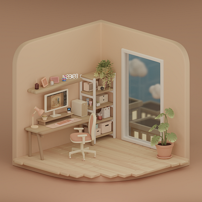 Cozy workspace 3d blender graphic design isometric