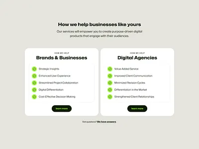 Impact / Benefits Cards agency cards components services ui user interface website