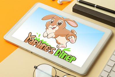 Funny rabbit jumping in a green field blue sky branding cute rabbit design drawing funny rabbit graphic design green field illustration illustration art ios ipad landscape logo lovely typography ui ux vector